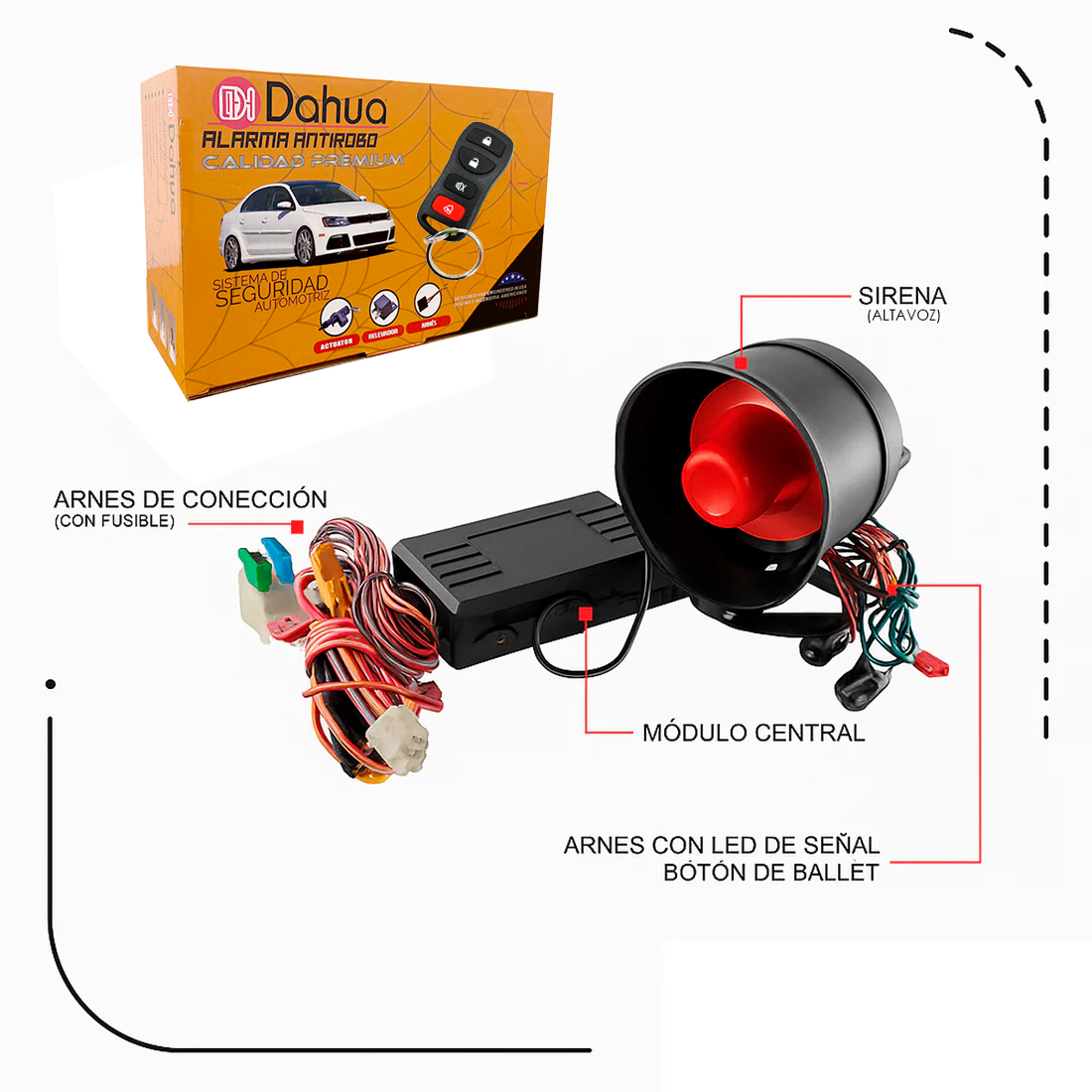 Alarma Automotriz Universal DAL017C 5 Seguros + Control | TAKAMAYA