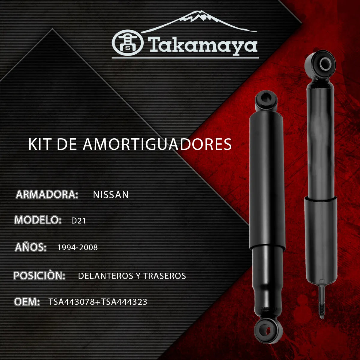 Kit 4 Amortiguadores Nissan D21 94–08 Delanteros y Traseros Gas