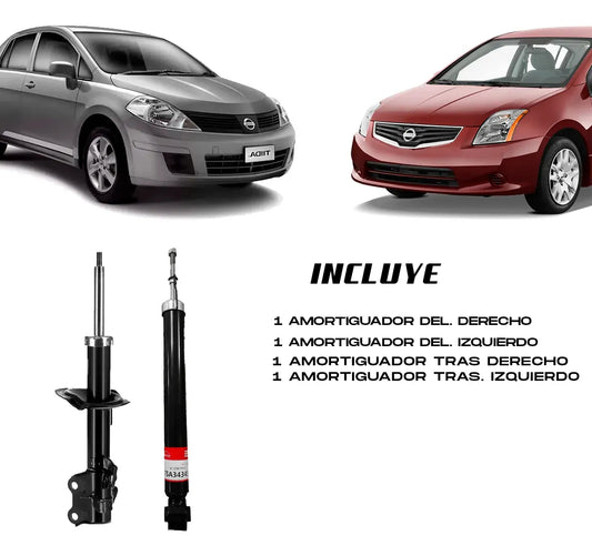 Amortiguadores Nissan Versa 2012–2016 | Kit 4 Piezas Del/Tras