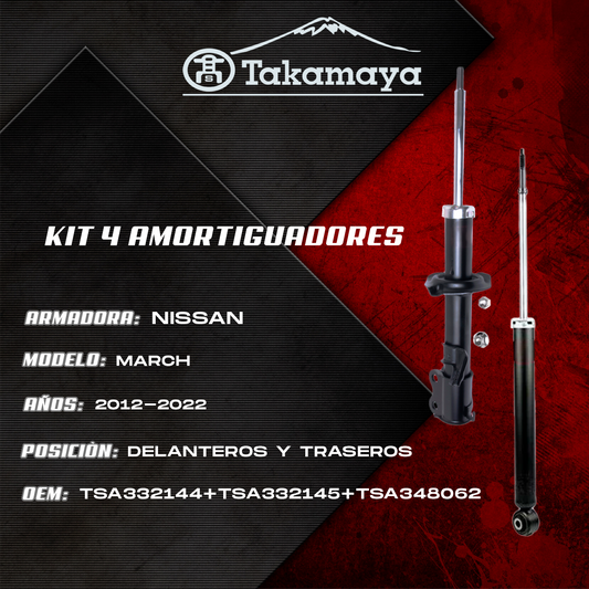 Kit 4 Amortiguadores Nissan March 2012–2022 Delantero y Trasero