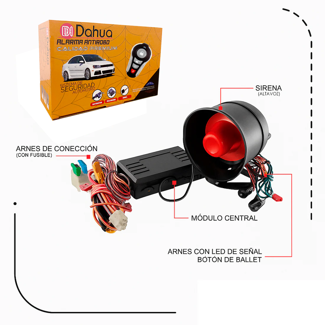 Alarma Automotriz Universal DAL021C 5 Seguros + Control | TAKAMAYA