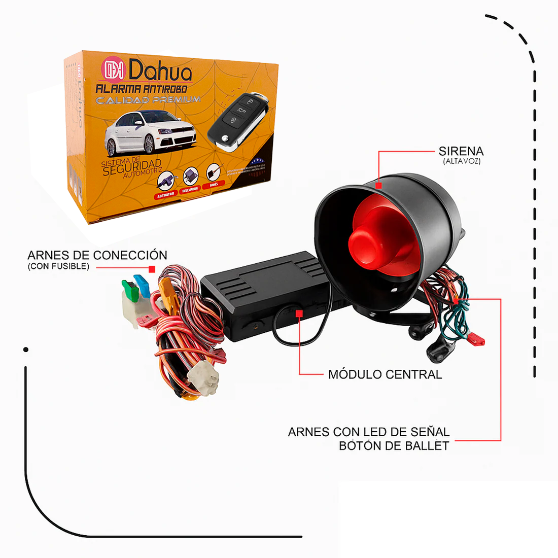 Alarma Automotriz Universal DAL020C 5 Seguros + Control | TAKAMAYA