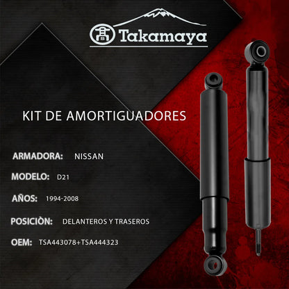 Kit 4 Amortiguadores Nissan D21 94–08 Delanteros y Traseros Gas
