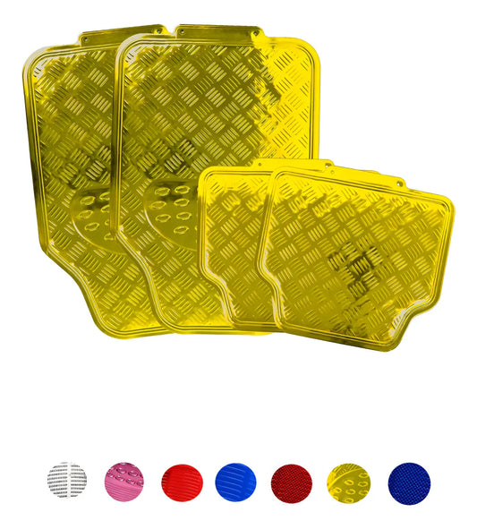 Tapetes Auto Universales Amarillo Cromado 4P Metalizados | TAKAMAYA