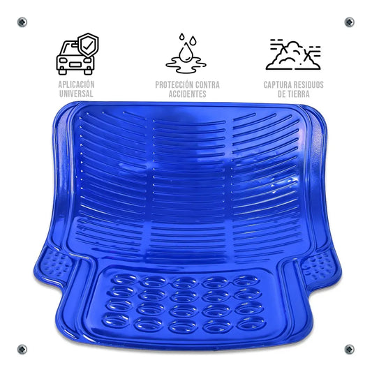 Tapetes Auto Universales Azul Cromado 4P Metalizados | TAKAMAYA