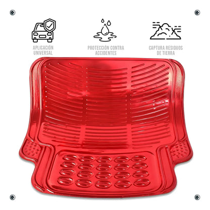 Tapetes Auto Universales Rojo Cromado 4P Metalizados | TAKAMAYA