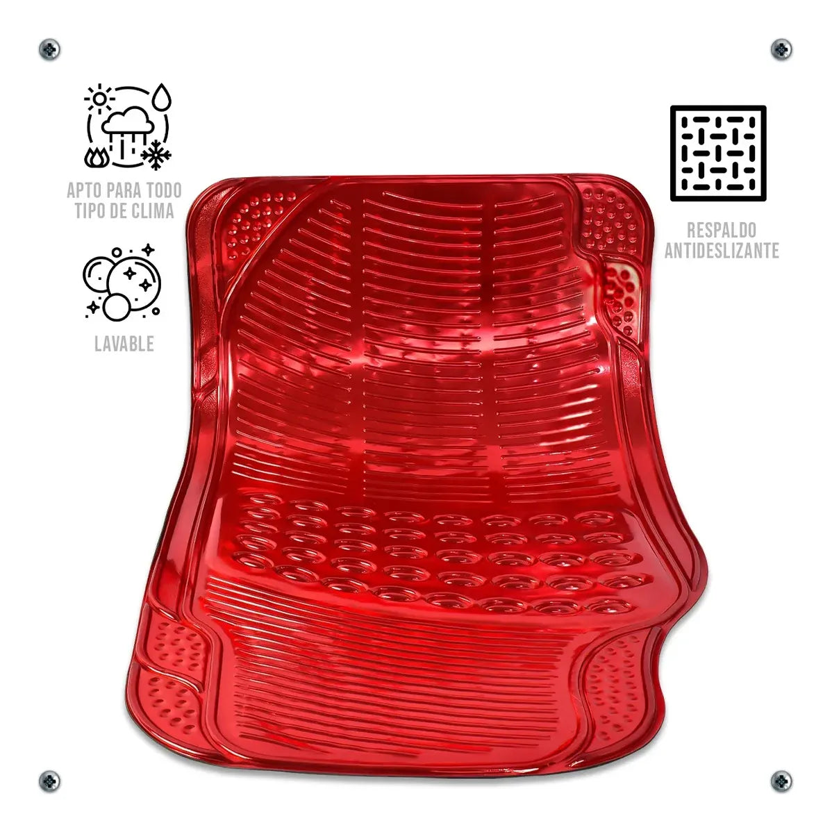 Tapetes Auto Universales Rojo Cromado 4P Metalizados | TAKAMAYA
