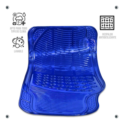 Tapetes Auto Universales Azul Cromado 4P Metalizados | TAKAMAYA