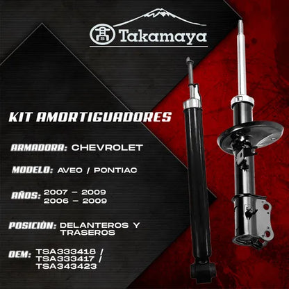Kit 4 Amortiguadores Delantero y Trasero para Chevrolet Aveo 1.6L 2008-2018