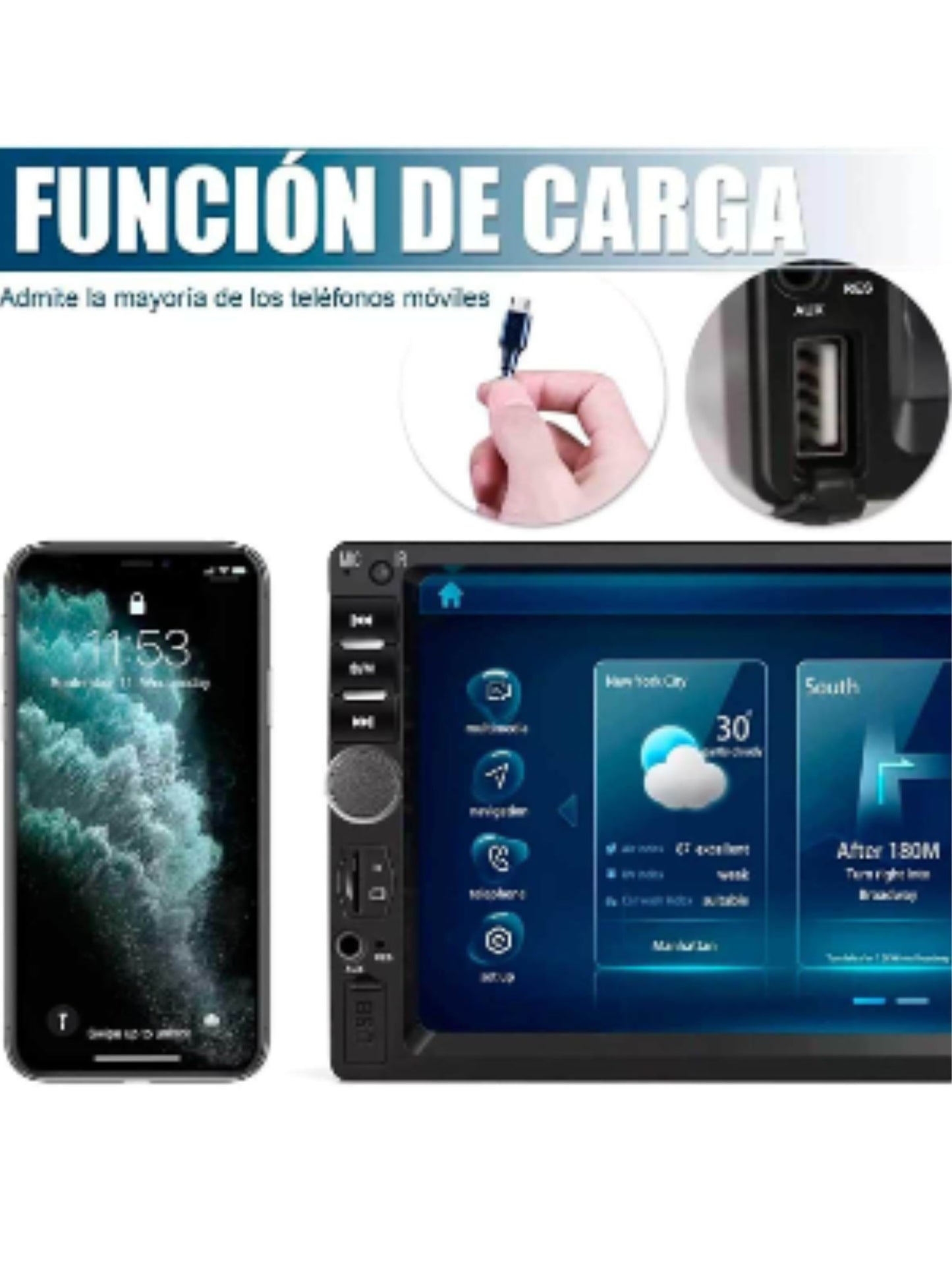 Auto Estéreo Pantalla Touch Hd Sin Cámara 2 Din Gps Android Con Conexion a Celular con Mirror Link