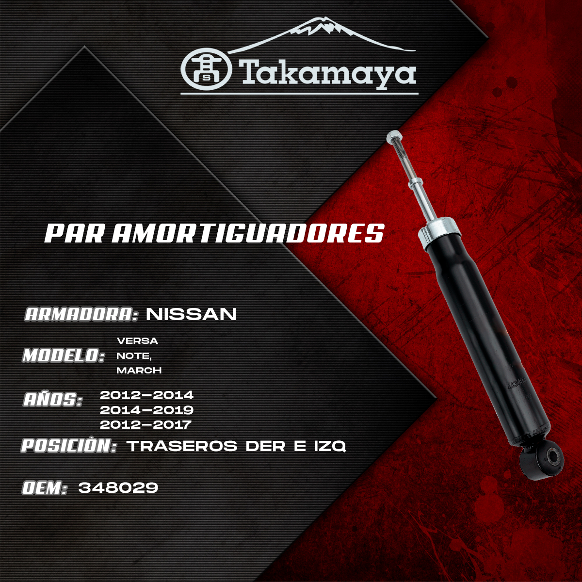 Amortiguadores Traseros Nissan Versa 2012–2019 | Par Takamaya