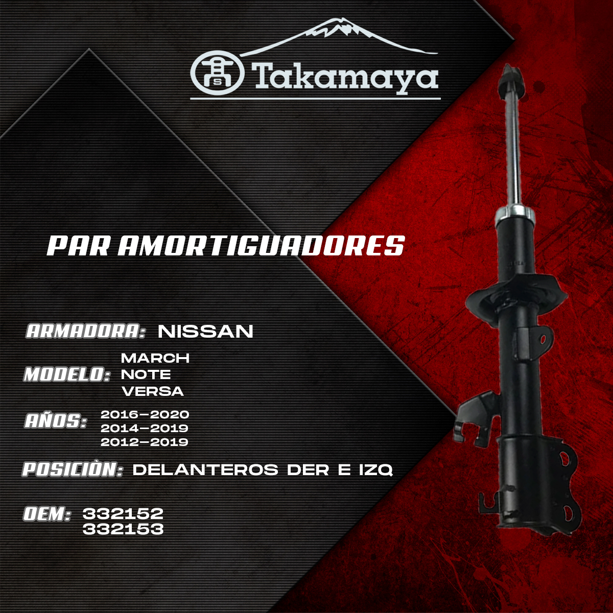 Amortiguadores Delanteros Versa 12–19, Note 14–19 | TAKAMAYA