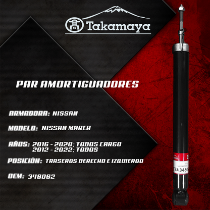 Amortiguadores Traseros Nissan March 2012–2022 a Gas | Par
