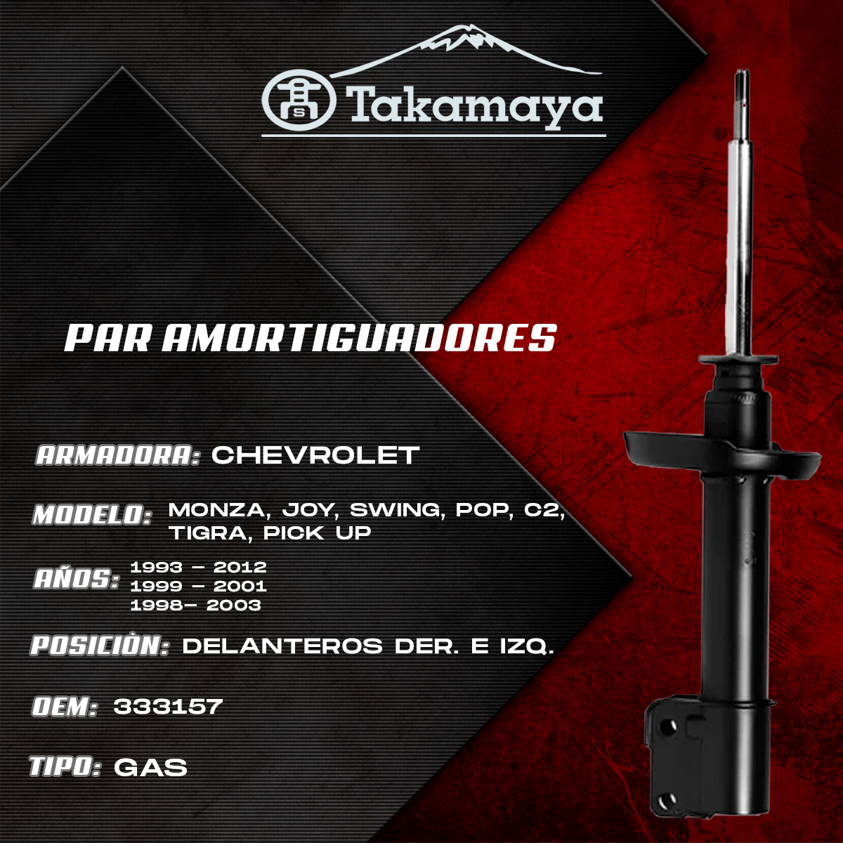 Amortiguadores Delanteros Chevy Monza/Joy 1993–2012 Gas (Par)