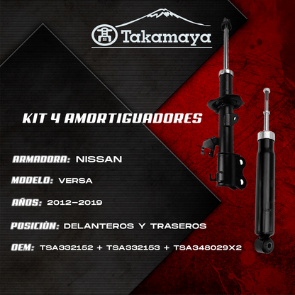 Kit 4 Amortiguadores Versa 2012–2019 Delanteros y Traseros | Takama