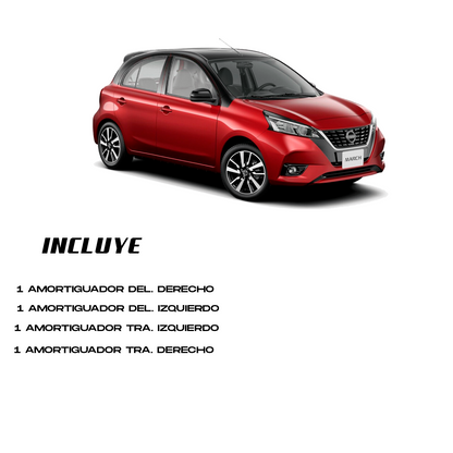 Kit 4 Amortiguadores Nissan March 2012–2022 Delantero y Trasero